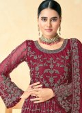 Maroon color Net Salwar Suit with Embroidered - 3