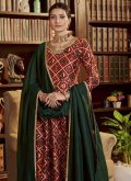 Maroon color Printed Cotton  Designer Gown - 1