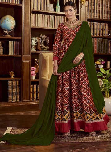Maroon color Printed Cotton  Designer Gown