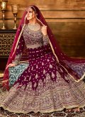 Maroon color Pure Georgette Anarkali Salwar Kameez with Embroidered - 1