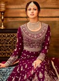 Maroon color Pure Georgette Anarkali Salwar Kameez with Embroidered - 2