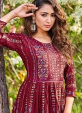 Maroon color Rayon Party Wear Kurti with Printed - 1