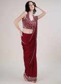 Maroon color Satin Silk Contemporary Saree with Beads - 3