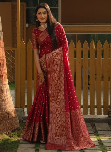 Maroon color Silk Classic Designer Saree with Bandhej Print