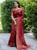 Maroon color Silk Contemporary Saree with Woven - 2