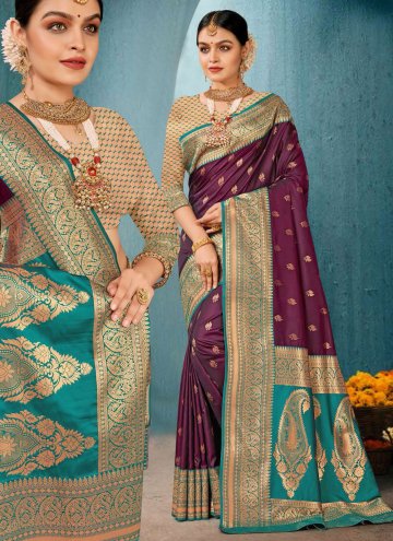 Maroon color Silk Contemporary Saree with Woven