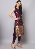 Maroon color Silk Designer Salwar Kameez with Jacquard Work - 3