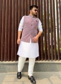 Maroon color Silk Nehru Jackets with Lucknowi Work - 1