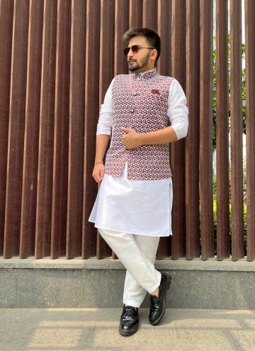 Maroon color Silk Nehru Jackets with Lucknowi Work