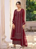 Maroon color Silk Straight Salwar Kameez with Embroidered - 2