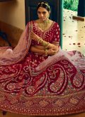 Maroon color Velvet A Line Lehenga Choli with Embroidered - 1