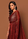 Maroon color Velvet Contemporary Saree with Woven - 1