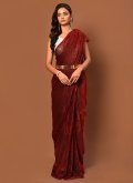 Maroon color Velvet Contemporary Saree with Woven - 2