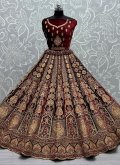 Maroon color Velvet Lehenga Choli with Dori Work - 1