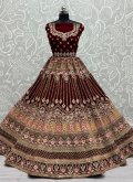 Maroon color Velvet Lehenga Choli with Dori Work - 1