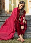 Maroon color Velvet Salwar Suit with Embroidered - 1