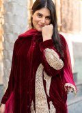 Maroon color Velvet Salwar Suit with Embroidered - 2
