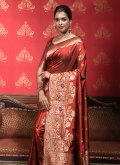 Maroon color Woven Banarasi Classic Designer Saree - 1
