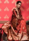 Maroon color Woven Banarasi Classic Designer Saree - 2