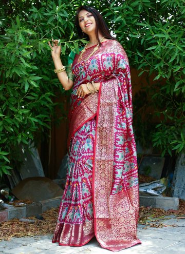 Maroon color Woven Patola Silk Contemporary Saree