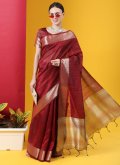 Maroon color Woven Tussar Silk Trendy Saree - 2