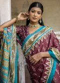Maroon Contemporary Saree in Cotton Silk with Printed - 2