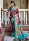 Maroon Contemporary Saree in Cotton Silk with Printed - 3