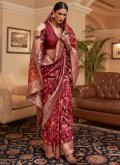 Maroon Contemporary Saree in Handloom Silk with Woven - 1