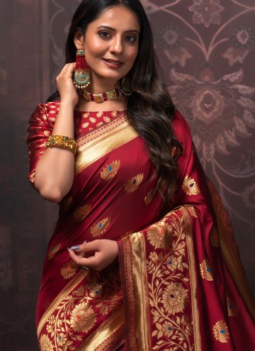 Maroon Contemporary Saree in Silk with Woven