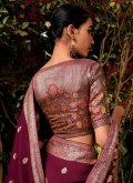 Maroon Contemporary Saree in Silk with Woven - 2