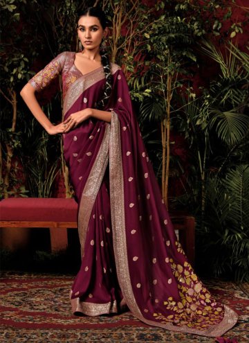 Maroon Contemporary Saree in Silk with Woven