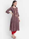 Maroon Cotton  Embroidered Party Wear Kurti for Casual - 3