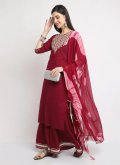 Maroon Cotton  Thread Work Salwar Suit - 1
