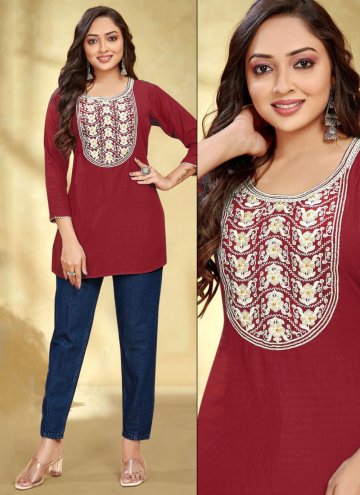 Maroon Designer Kurti in Rayon with Embroidered