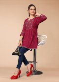 Maroon Designer Kurti in Viscose with Embroidered - 1