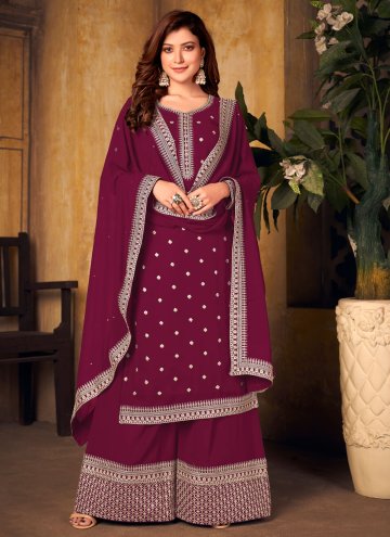 Maroon Designer Palazzo Suit in Faux Georgette wit