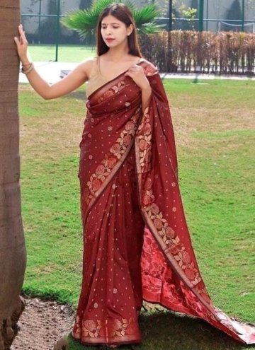 Maroon Designer Saree in Art Banarasi Silk with Wo