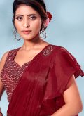 Maroon Designer Saree in Silk with Plain Work - 1