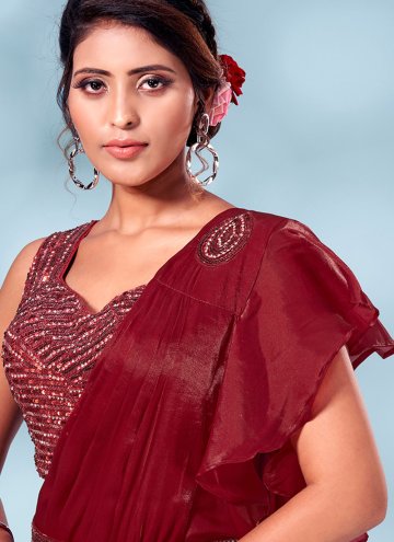 Maroon Designer Saree in Silk with Plain Work
