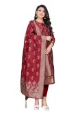 Maroon Designer Straight Salwar Suit in Jacquard with Woven - 1