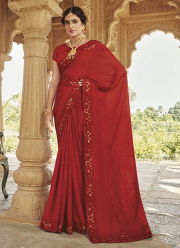 Maroon Fancy Fabric Embroidered Contemporary Saree
