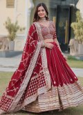 Maroon Faux Georgette Embroidered Designer Lehenga Choli for Engagement - 1