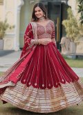 Maroon Faux Georgette Embroidered Designer Lehenga Choli for Engagement - 2