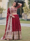 Maroon Faux Georgette Embroidered Designer Lehenga Choli for Engagement - 3