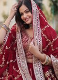 Maroon Faux Georgette Embroidered Designer Lehenga Choli for Engagement - 4
