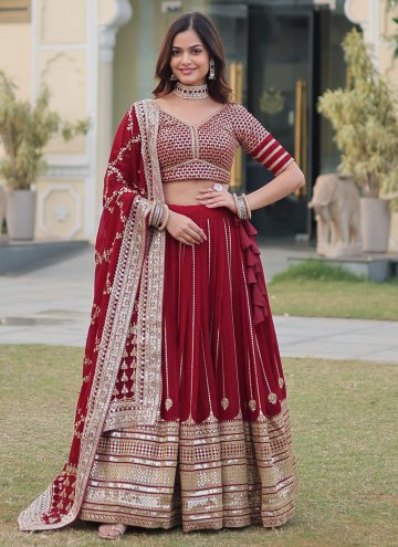 Maroon Faux Georgette Embroidered Designer Lehenga Choli for Engagement