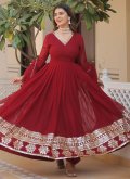 Maroon Faux Georgette Embroidered Readymade Designer Gown for Ceremonial - 2