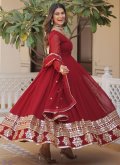 Maroon Faux Georgette Embroidered Readymade Designer Gown for Ceremonial - 3