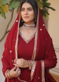 Maroon Faux Georgette Embroidered Readymade Designer Gown for Ceremonial - 4
