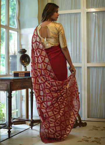 Maroon Georgette Embroidered Contemporary Saree